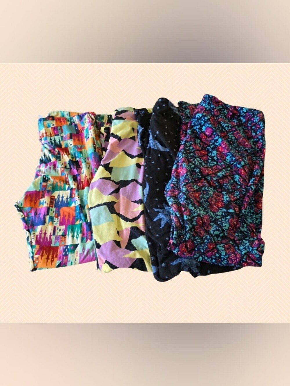 Lularoe 4 PACK TC Tall Curvy (12-18) Leggings Disney Castle, 80s, Moon, Roses